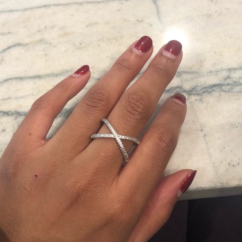 Silver Criss Cross X Infinity Loop Ring - image 2